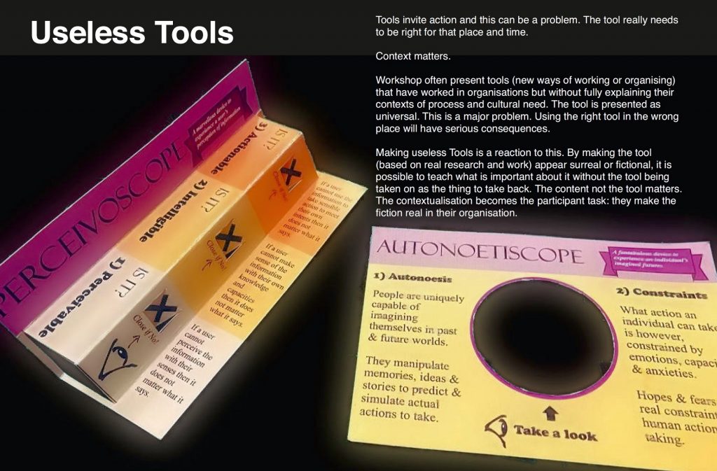 Two postacrd tools for workshops - Perceivoscope and Autonoetiscope