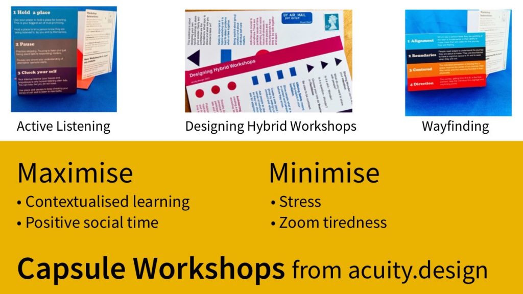 Banner advert for Capsule Workshop with three images of workshop cards