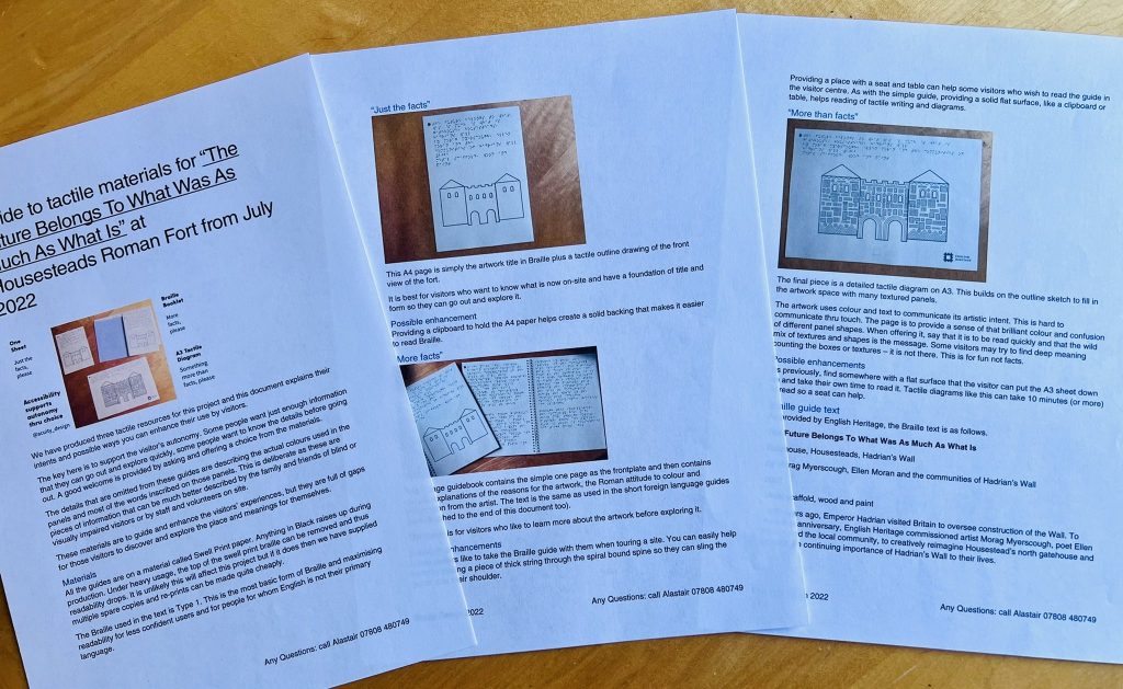 3 pages of the staff guide to the tactile meterials