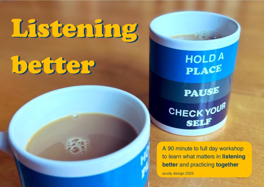 two mugs on a table, full of tea, with workshop content on them