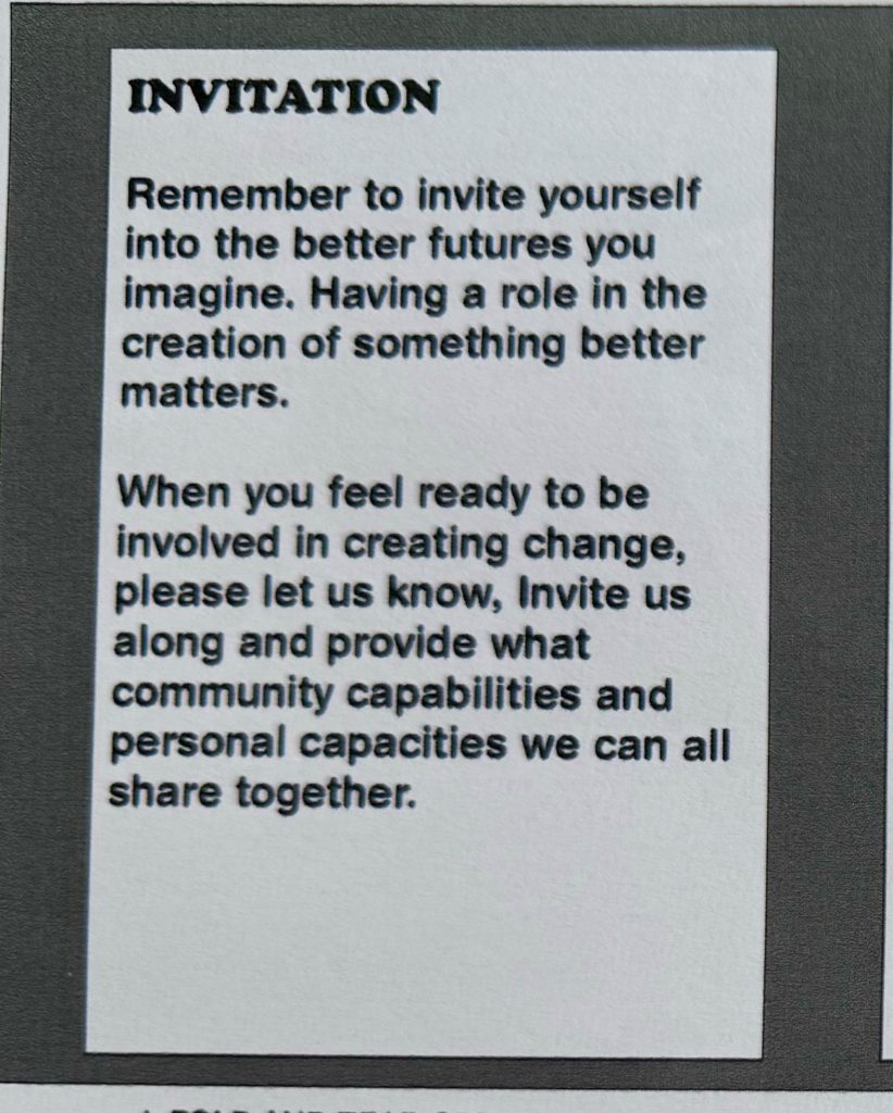 Invitation to self text on the flipside leaflet.