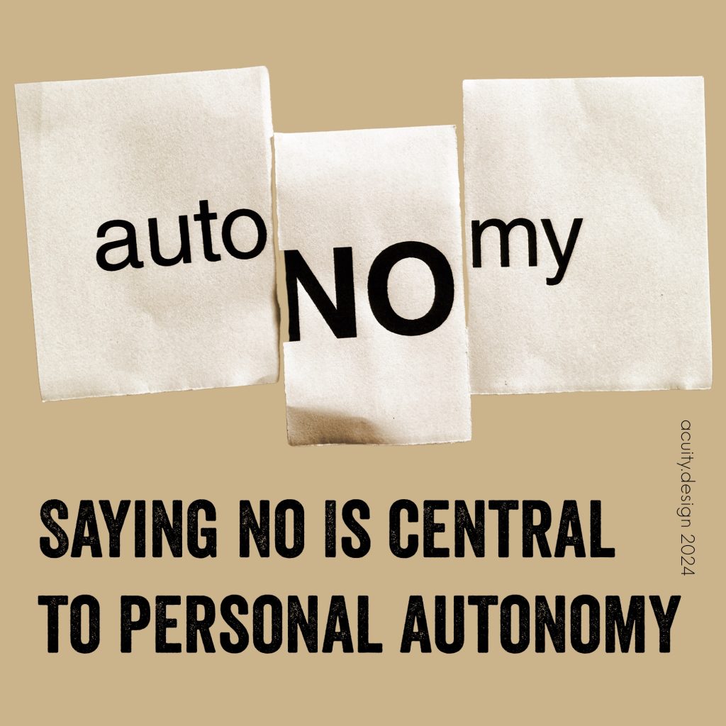 Print out of the word Autonomy with the NO ripped out in the middle 