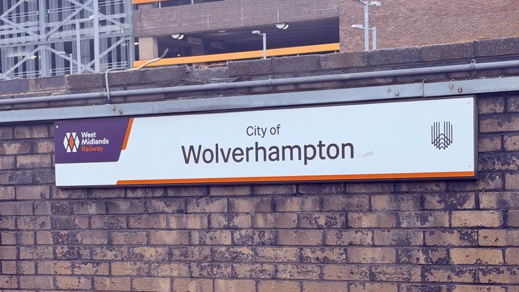 Railway station platform sign for Wolverhampton